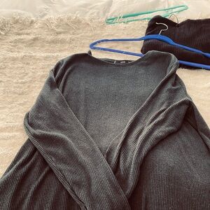 Mango Gray Ribbed Long Sleeve Top